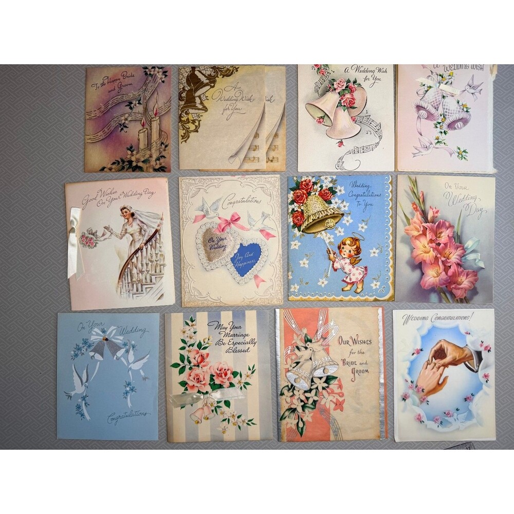 12 Vintage 1953 Wedding Greeting Cards Lot Mid-Century Buzza Cardozo Hallmark